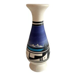 Handmade Navajo Pottery Vase – Signed – 6” Hand-Painted Desert Mountain